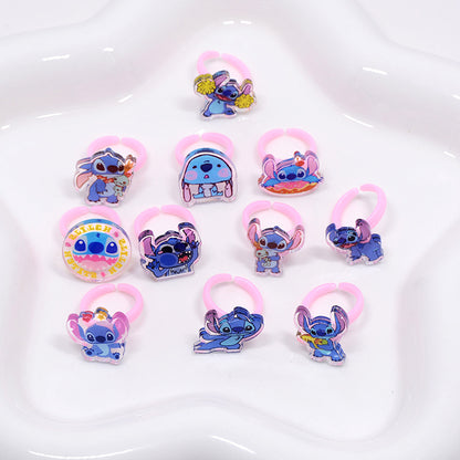 20Pcs Adjustable Princess pink Jewelry Girl Kids elsa Cartoon Plastic Rings Gift Set with Heart Shape Box