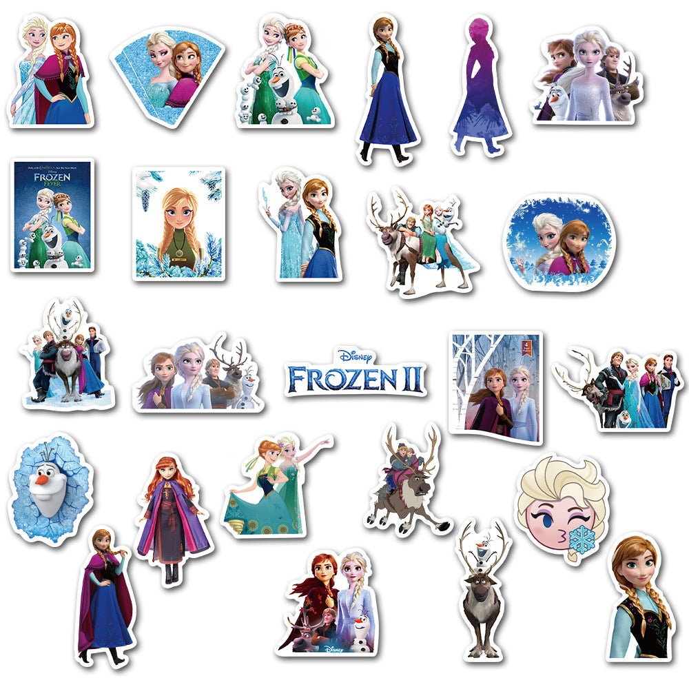 50pcs Princess Aven Superheros Toy Kids Stickers Luggage Laptop Skateboard Waterproof Party Bag Fillers Waterbottle Decal Graffiti Patches（Frozen）
