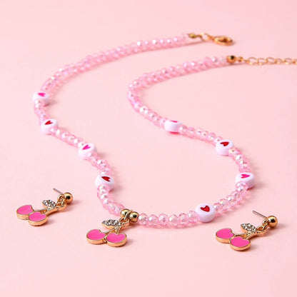 Jewellery Set for Girls Teenagers, Pink Cherry heart Necklace, and Stud Earrings - Kawaii Gifts for Girls Jewelry Favors Set Party Favors, Birthday Gift