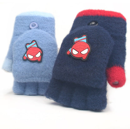 Fingerless Flap Cover Gloves Winter Knit Warm Mittens Soft Lined Fleece Thermal Outdoor Half Finger Gloves with Cover Convertible Flip Top for Kids