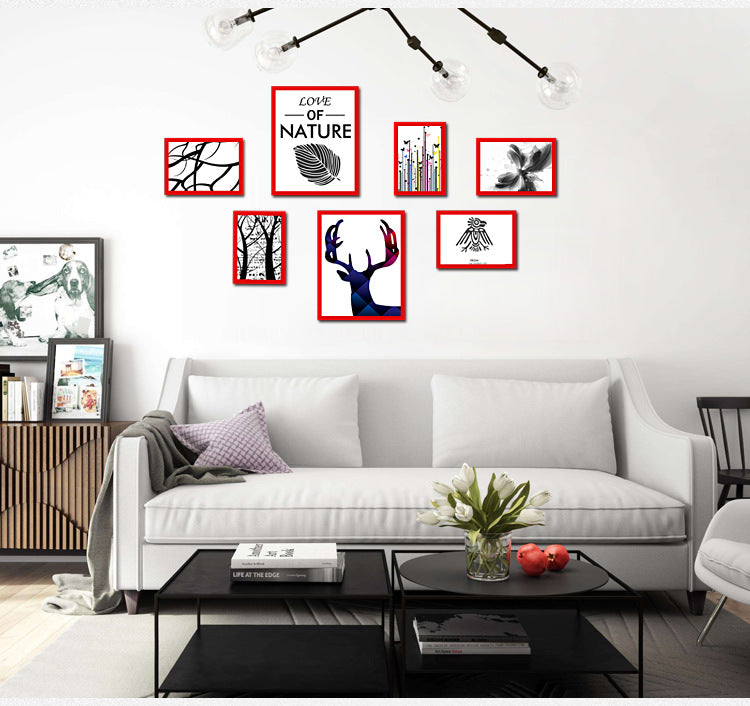 Collage Picture Frames, Set of 7 Pieces Photo Wall Frame, Wood Collage Frames for Family Pictures, Stairs Creative Photo Wall Two 10x8 Five 7x5 (7PCS White+Black)