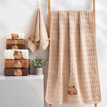 Cute Capybara Cat Bath Towels Set, Soft Super Absorbent Coral Fleece Bath Towel and Face Towel for Bathroom Hotel Gym Spa Beach (Capybara)