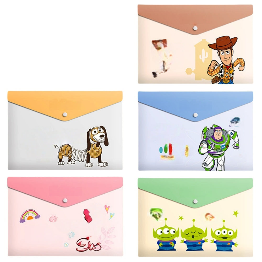 5PCS Plastic Wallets A4, 5 different designs Plastic Folders Popper Folder with Snap Closure, Lightweight Wallets for Document Office School Organization for Kids Adults (Mickey)