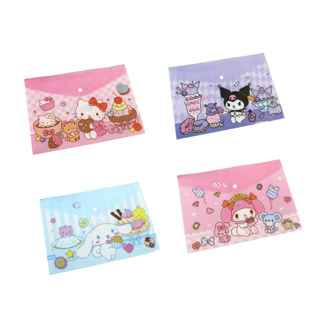 4PCS Plastic Wallets A4, 4 Different Designs Plastic Folders Popper Folder with Snap Closure, Lightweight Wallets for Document Office School for Kids Adults (Kuromi 4pcs, A4)