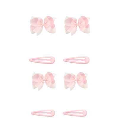 8pcs Women Kids Snap Bow Hair Clip Set Ribbon School Uniform Bows Metal Barrette (8PCS Red)