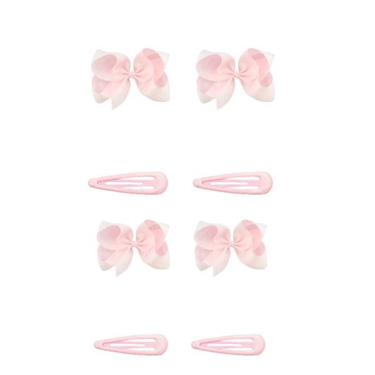 8pcs Women Kids Snap Bow Hair Clip Set Ribbon School Uniform Bows Metal Barrette (8PCS Light pink)