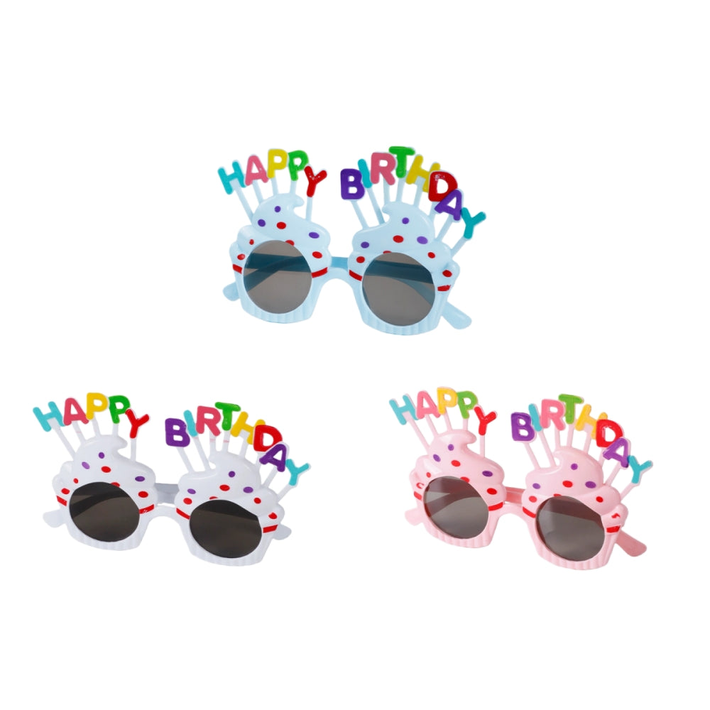 3 Pack Happy Sunglasses Birthday Glasses Lovely Cupcake Birthday Sunglasses for Women Kids Happy Party Glasses for Photo Props Party Decorations