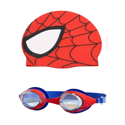 Kids Swimming Goggles Safe Soft Silicone Cap Hat Anti-Fog Waterproof No Leaking Crystal Clear Swim Goggles Spider for Kids Children and Teens Age 3-15 (Spiderman)