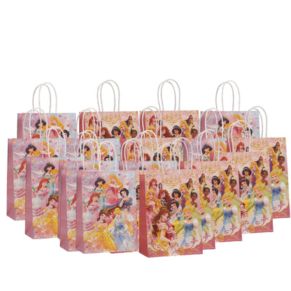 18 Pieces Princess Pink Kraft Paper for Girls Gifts Party FavorGoodie Bags Treat With Handle for Christmas,Birthday,and Celebrations Supplies (Princess)