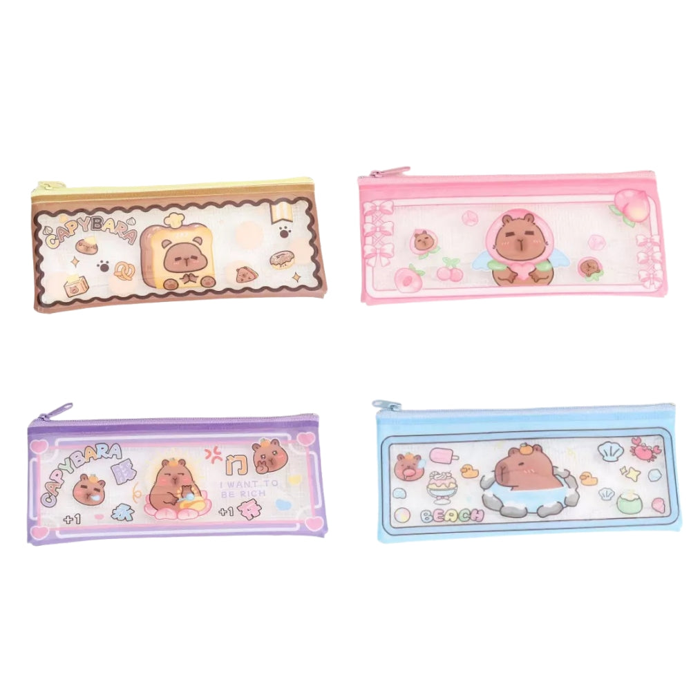 4pcs Capybara Pencil Case, Portable for Stationery, Transparent Zipper Pen Holder Bag, Wide Opening Pen Bag for School Supplies for Teenage Girls, Boys (Capybara)