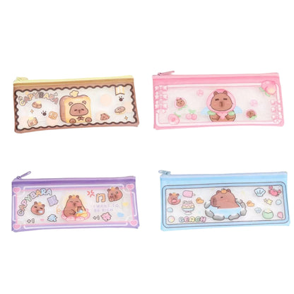 4pcs Capybara Pencil Case, Portable for Stationery, Transparent Zipper Pen Holder Bag, Wide Opening Pen Bag for School Supplies for Teenage Girls, Boys (Capybara)