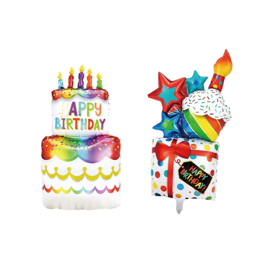 2PCS Cake Happy Birthday Balloons Set, Cute happy birthday foil balloon for Kids Party Decoration, Interesting Balloon Party Scene Decoration Indoor Outdoor Festive Supplies