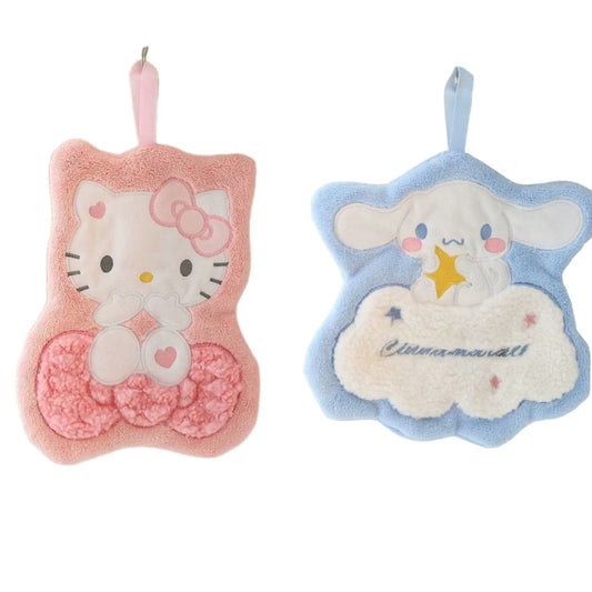 2 Pieces Set Hand Dry Towel cute Hanging Loop Fast Drying Superfine Hand Towel Hanging Hand Towels Soft Dry Hand Towel Fiber Cloth for Kitchen Bathroom (Cinnamoroll 2pcs)