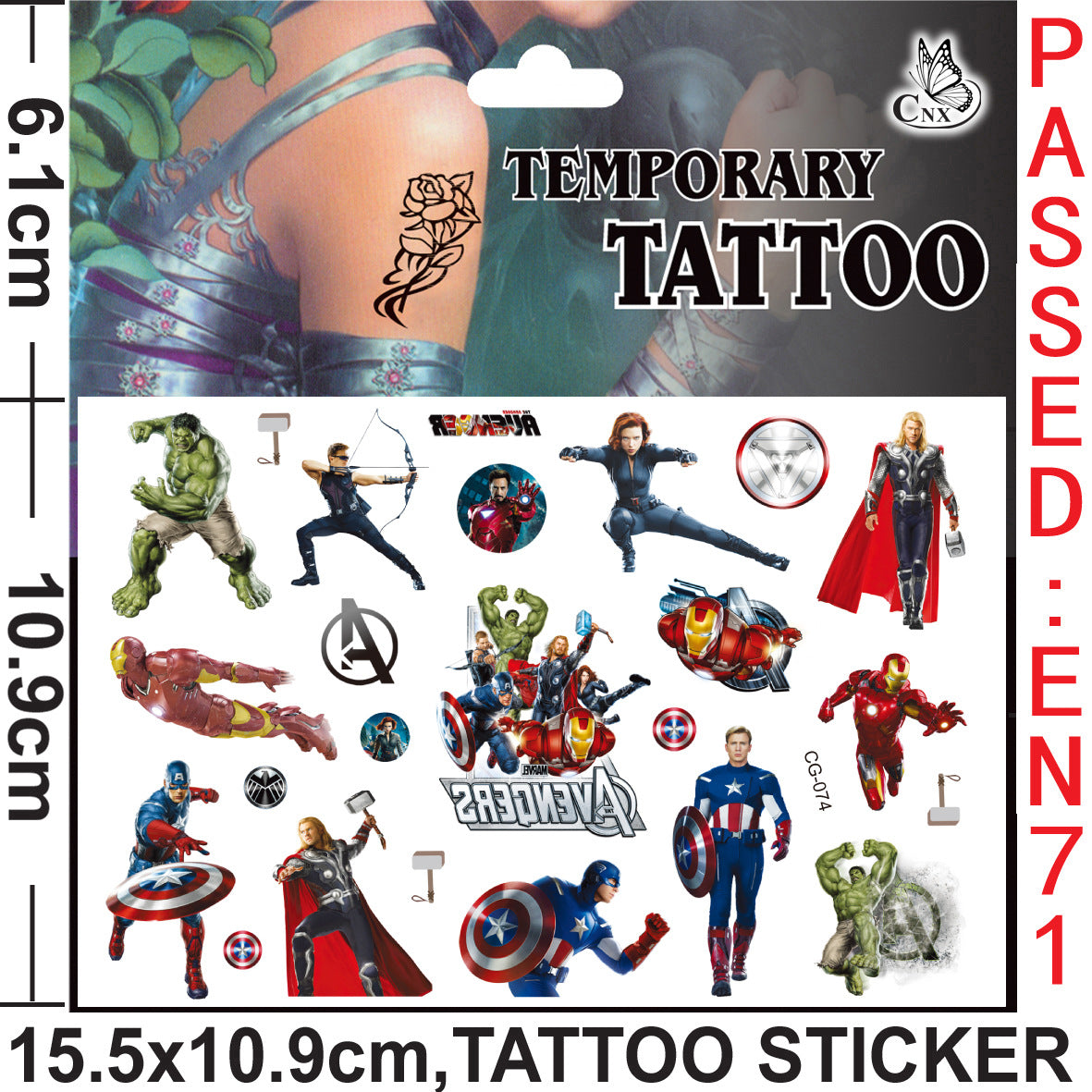 10 Sheets Kids  rincess Temporary Tattoos Sticker Waterproof Superhero Stickers Fake tattoo Party Bag Fillers (Avengers)