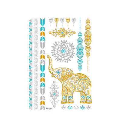 9 Sheets Women Men Gold Fashion Metallic Temporary Tattoos Waterproof Stickers Festival Fake Jewelry Tattoos Body Art