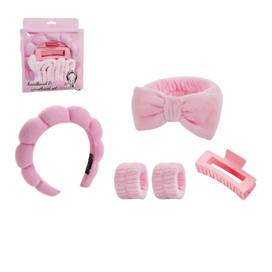 5 Pcs Face Wash Sponge Headband Wristband Sets for Washing Face Set in Box. Makeup with Wrist Strap, Hair Band, Spa, hair claw, Makeup Removal, Shower