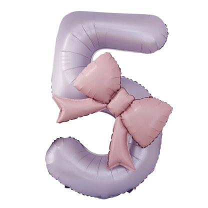 40'' Purple Number with Bow Balloon, Self Inflating Foil Light Pink Set 0-9, Pastel Pink Helium Balloon for Girls Birthday Party Decorations Anniversary Supplies (Purple, Number 9)