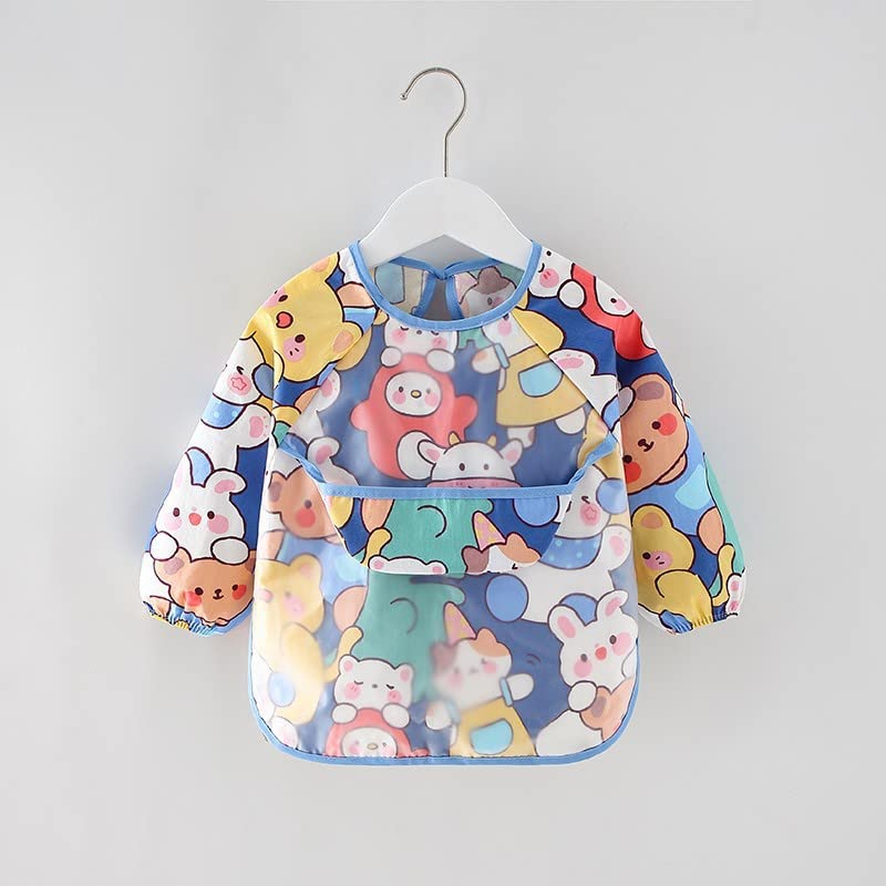 2pcs Baby Kid Waterproof Long Sleeve bib animals dinosaurs Infant Toddler Weaning Feeding Bibs Apron 6 Months to 3 Years Old