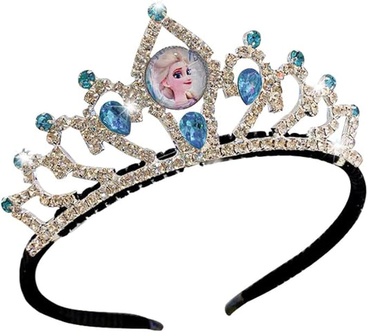 OMEIU Elsa Princess Fancy Dress Up Girls Kids Toddler Crystal Rhinestone Party Tiara Crown Costume Headband with box Gift Set Handmade Hair Accessories