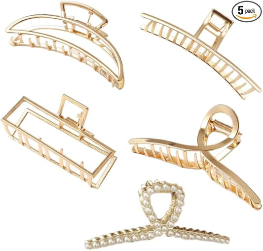 5PCS Large Brushed Metal Claw Clips Hollow Non-slip Hair Catch Barrette Jaw Clamp Hairpins for Fixing Hair Women Girls Thin Thick Hair