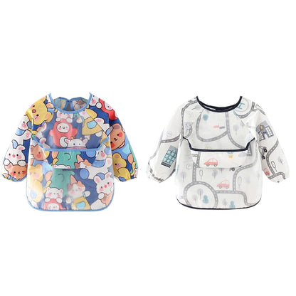 2pcs Baby Kid Waterproof Long Sleeve bib animals dinosaurs Infant Toddler Weaning Feeding Bibs Apron 6 Months to 3 Years Old