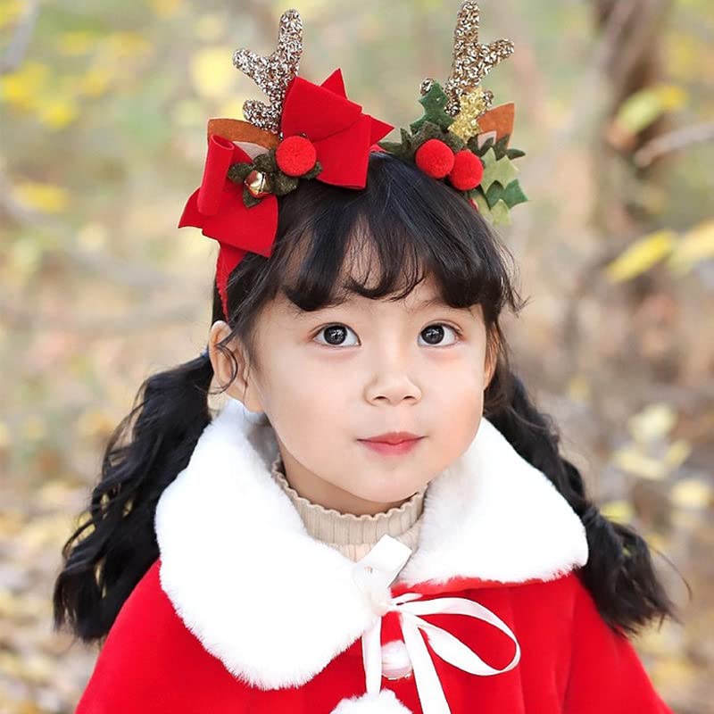 2PCS Christmas Headband Xmas Party Fun Fancy Flower Antlers Elk Deer Animal Horns Headwear Prom Kids Headband Hair Accessories