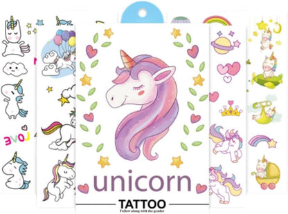 4 Sheets Kids Girls Princess Mermaid Temporary Tattoos Sticker Birthday Party Bag Fillers Favors Supplies Gifts Goodies,Fake Waterproof Temporary Tattoo Set(Unicorn)