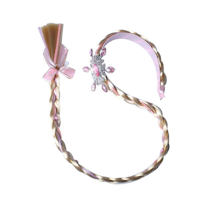Kids Girls Toddlers Blue Elsa Ponytail Hair Extension Party Hair clips Snowflake Crown Headband Hairband Costume Dress up Braided Wigs (Pink Snowflake Headband)