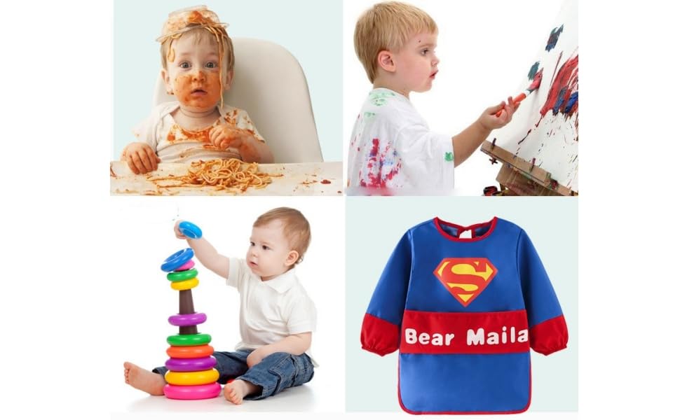 Baby Kid Waterproof Long Sleeve bib avengers spiderman Infant Toddler Weaning Feeding Bibs Apron 6 Months to 3 Years Old