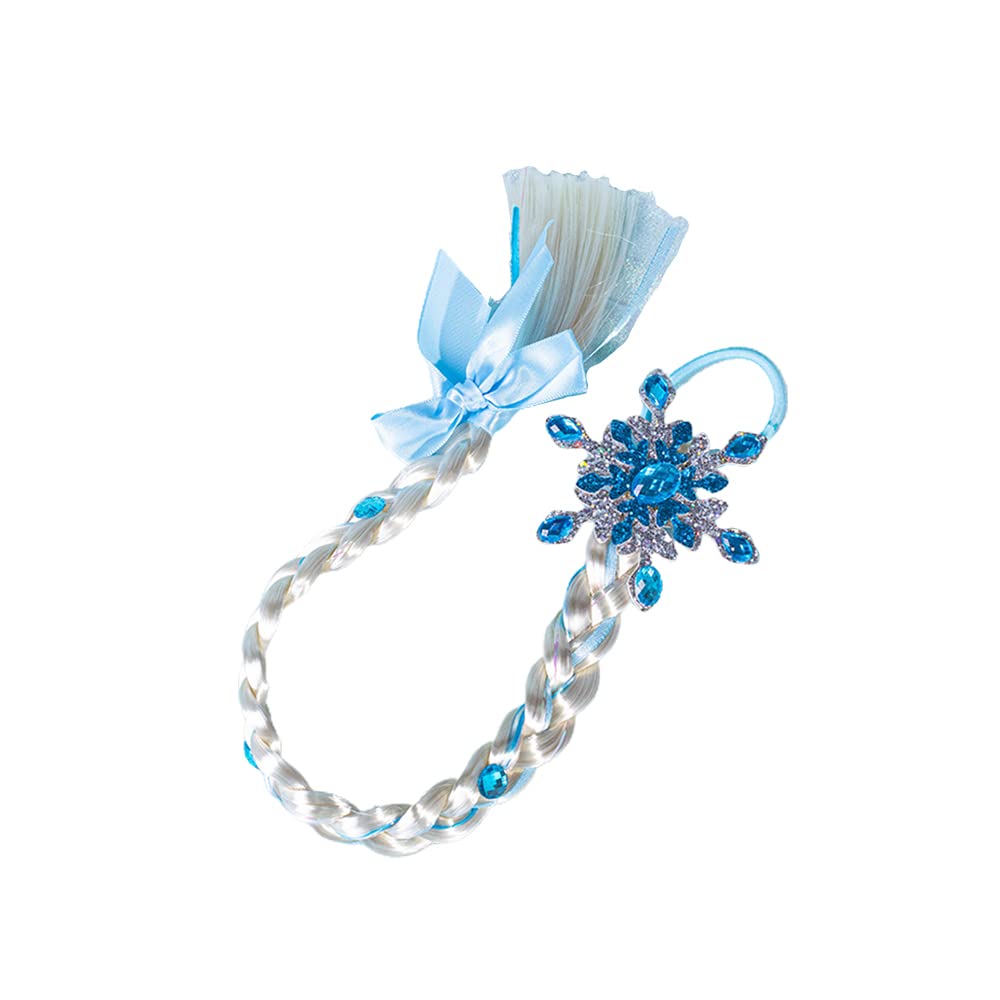 Kids Girls Toddlers Blue Elsa Ponytail Hair Extension Party Hair clips Snowflake Crown Headband Hairband Costume Dress up Braided Wigs (Elsa ponytail)
