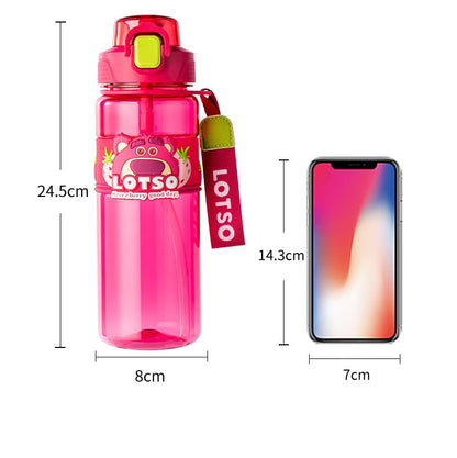 Water Bottle Reusable Kids 520ml PP with Two Lids Leak Proof with straw Lid BPA Free Drinking