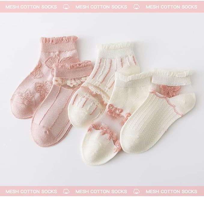5 Pairs Kids Girls ankle socks Mesh Cotton summer Breathable Lightweight Sport princess bow Socks infant