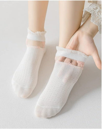 5 Pairs Kids Girls ankle socks Mesh Cotton summer Breathable Lightweight Sport princess bow Socks infant