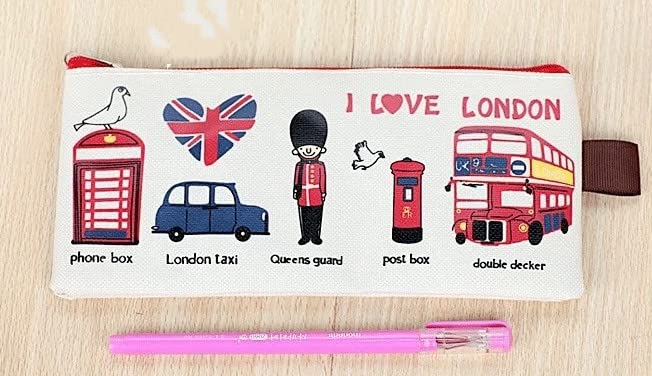 2PCS I Love London Pencil Pen Case,Office College School Pouch Holder Supplies Gifts Stationery Cosmetic Bag