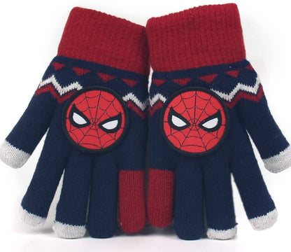 Full Finger Gloves Dinosaur Cat Capybara Winter Knit Warm Mittens Soft Lined Fleece Thermal Outdoor Stretchy Gloves for Kids boys girls(Spiderman)