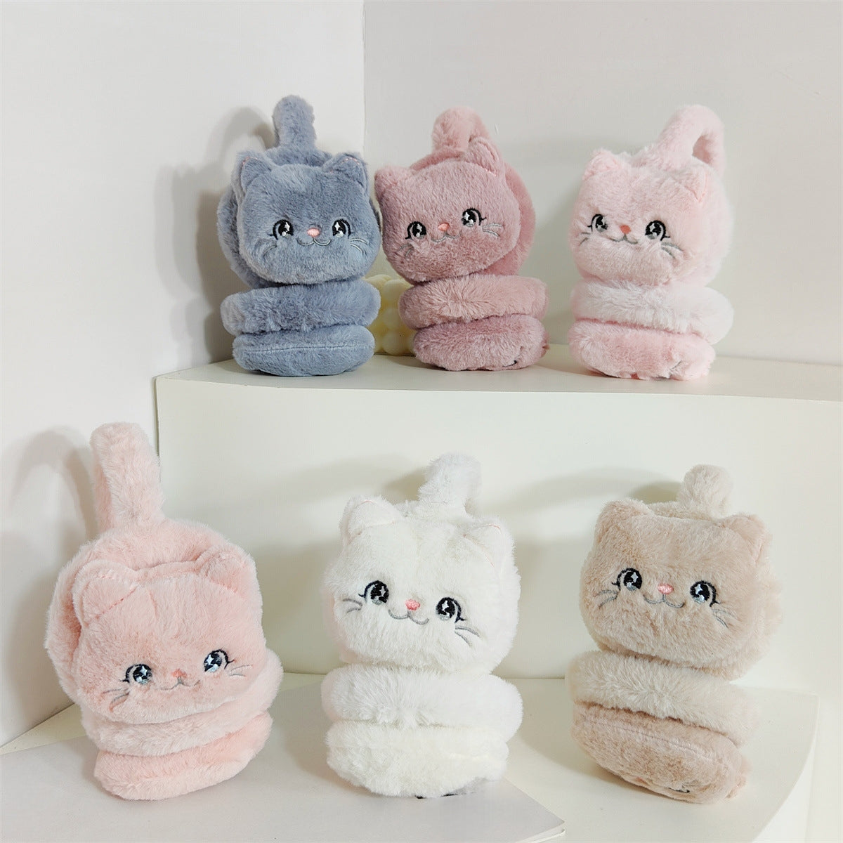 Kids Boy Girl Earmuffs Winter Fleece Thermal Outdoor Warm Plush Ear Warmer (White Cat)