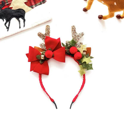 2PCS Christmas Headband Xmas Party Fun Fancy Flower Antlers Elk Deer Animal Horns Headwear Prom Kids Headband Hair Accessories