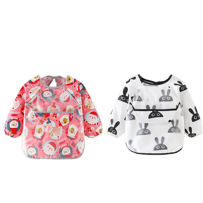2pcs Baby Kid Waterproof Long Sleeve bib animals dinosaurs Infant Toddler Weaning Feeding Bibs Apron 6 Months to 3 Years Old