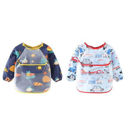2pcs Baby Kid Waterproof Long Sleeve bib animals dinosaurs Infant Toddler Weaning Feeding Bibs Apron 6 Months to 3 Years Old