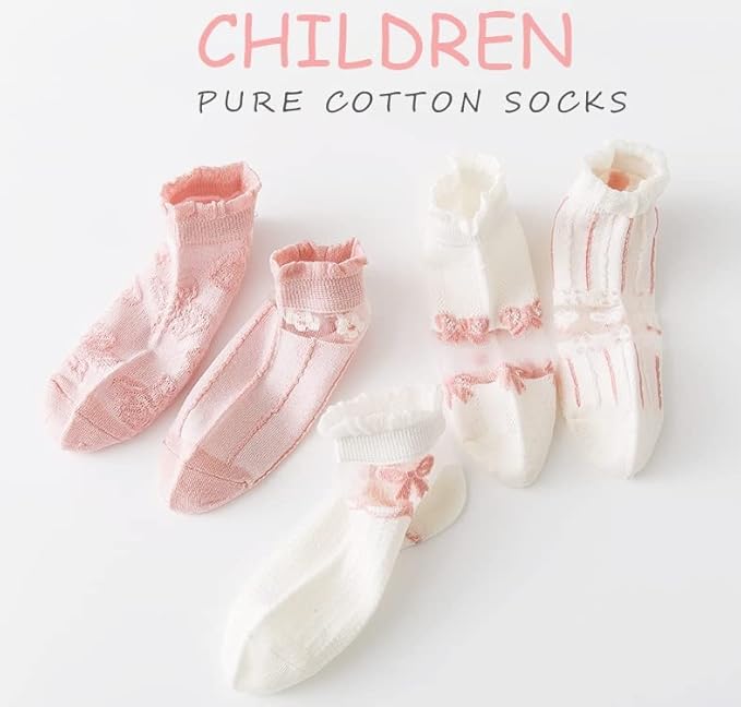 5 Pairs Kids Girls ankle socks Mesh Cotton summer Breathable Lightweight Sport princess bow Socks infant