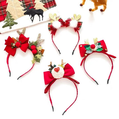 2PCS Christmas Headband Xmas Party Fun Fancy Flower Antlers Elk Deer Animal Horns Headwear Prom Kids Headband Hair Accessories