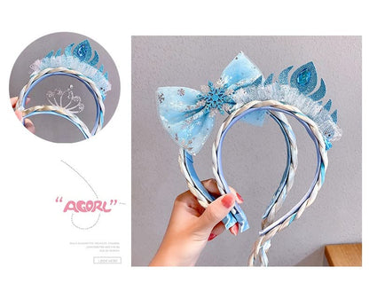 Kids Girls Toddlers Blue Elsa Ponytail Hair Extension Party Hair clips Snowflake Crown Headband Hairband Costume Dress up Braided Wigs (Elsa ponytail)