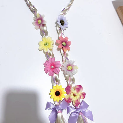 Kids Girls Toddlers Blue Elsa Ponytail Hair Extension Party Hair clips Snowflake Crown Headband Hairband Costume Dress up Braided Wigs (Rapunzel crown headband(FLOWERS RANDOM))