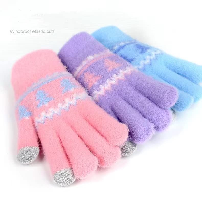 Full Finger Gloves Elsa Winter Knit Warm Mittens Soft Lined Fleece Thermal Outdoor Stretchy Gloves for Kids boys girls