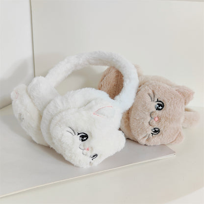 Kids Boy Girl Earmuffs Winter Fleece Thermal Outdoor Warm Plush Ear Warmer (Pink Cat)