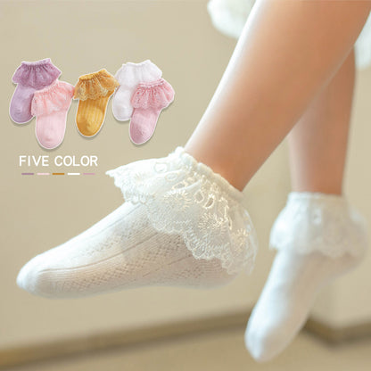 5 Pairs 0-2years Kids Baby Girls Frilly Lace Tutu Flower Soft Cotton Socks Newborn Toddler Ankle Socks (Set02 0-1years)