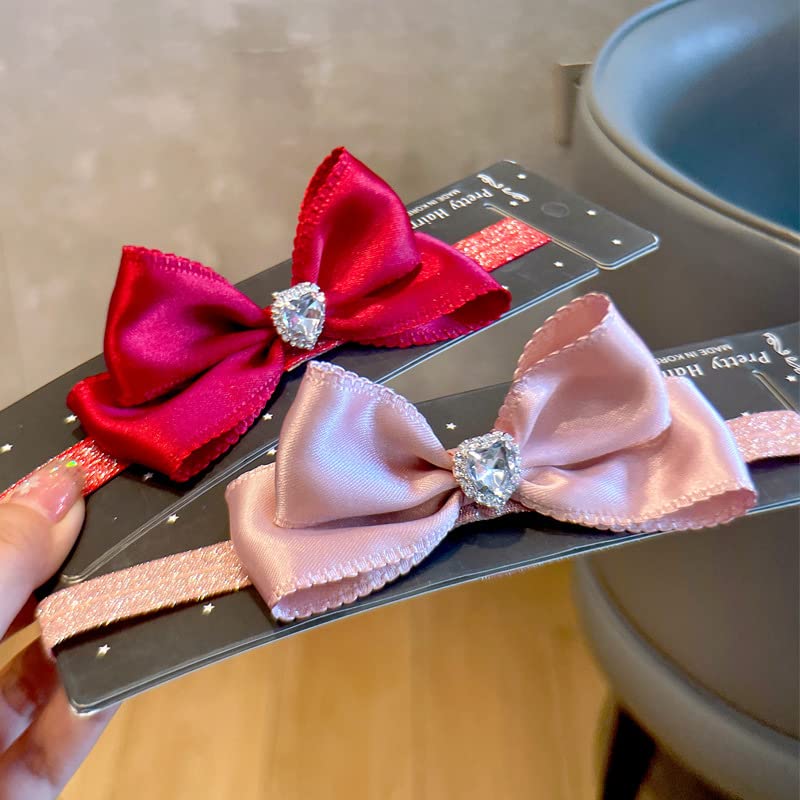 2PCS Newborn Infant Toddler Baby Girls Lace Pearl Flower Ribbon Headband Soft Elastic Bow Knot Hair Band Hairband