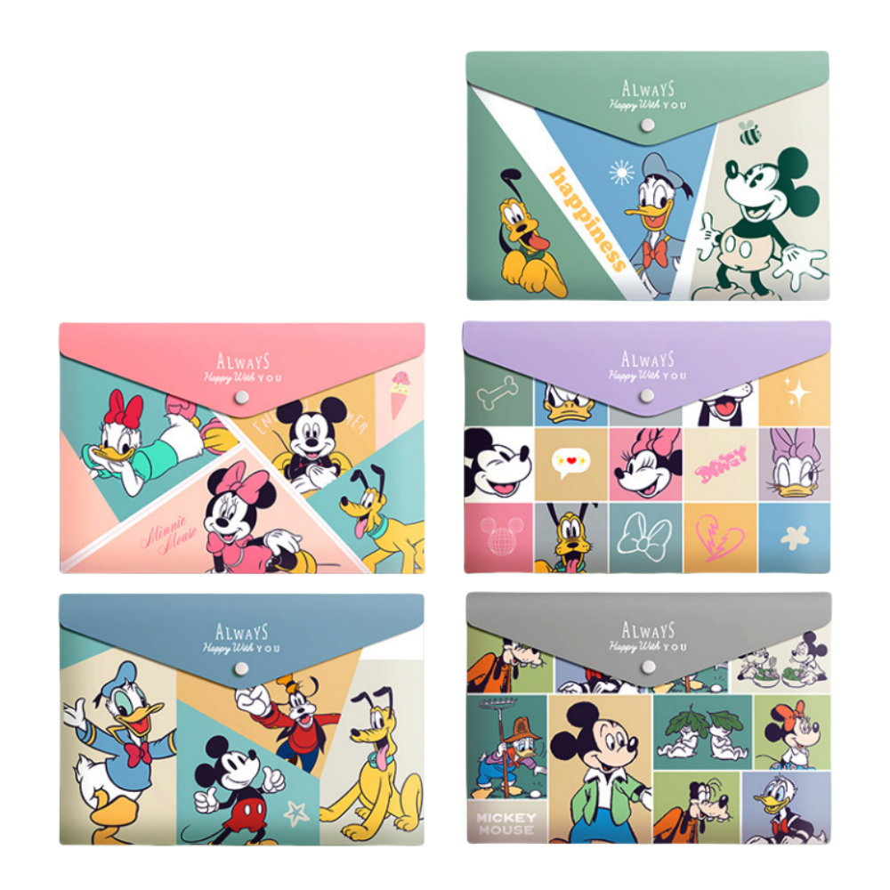 5PCS Plastic Wallets A4, 5 different designs Plastic Folders Popper Folder with Snap Closure, Lightweight Wallets for Document Office School Organization for Kids Adults