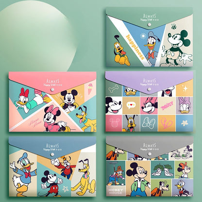 5PCS Plastic Wallets A4, 5 different designs Plastic Folders Popper Folder with Snap Closure, Lightweight Wallets for Document Office School Organization for Kids Adults (Mickey)