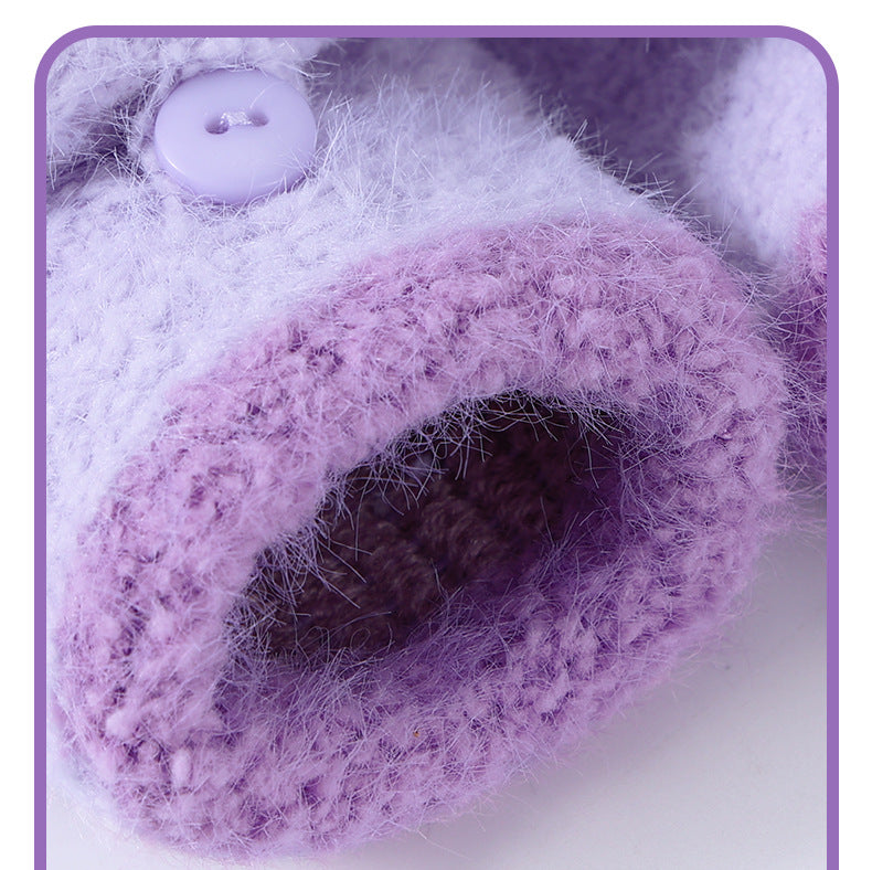 Fingerless Flap Cover Gloves Winter Knit Warm Mittens Soft Lined Fleece Thermal Outdoor Half Finger Gloves with Cover Convertible Flip Top for Kids